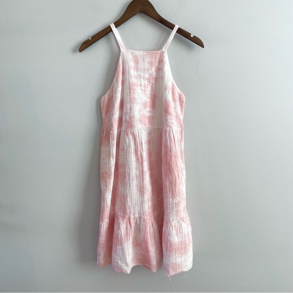 StarkX | Women’s Gauze Pink & White Tie Dye Camisole Cami Dress Muslin Tiered S